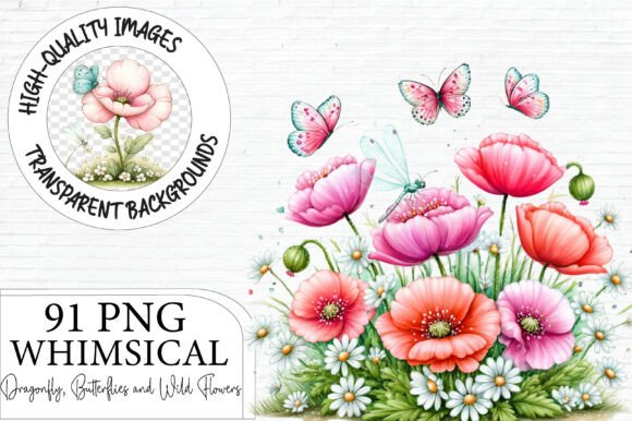 Butterflies & Dragonflies Floral Clipart