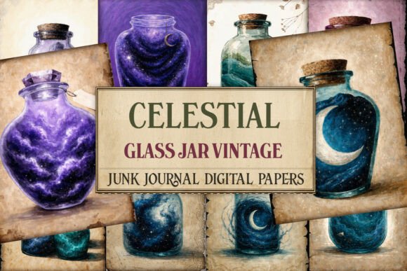 Celestial Glass Jar Vintage Junk Journal