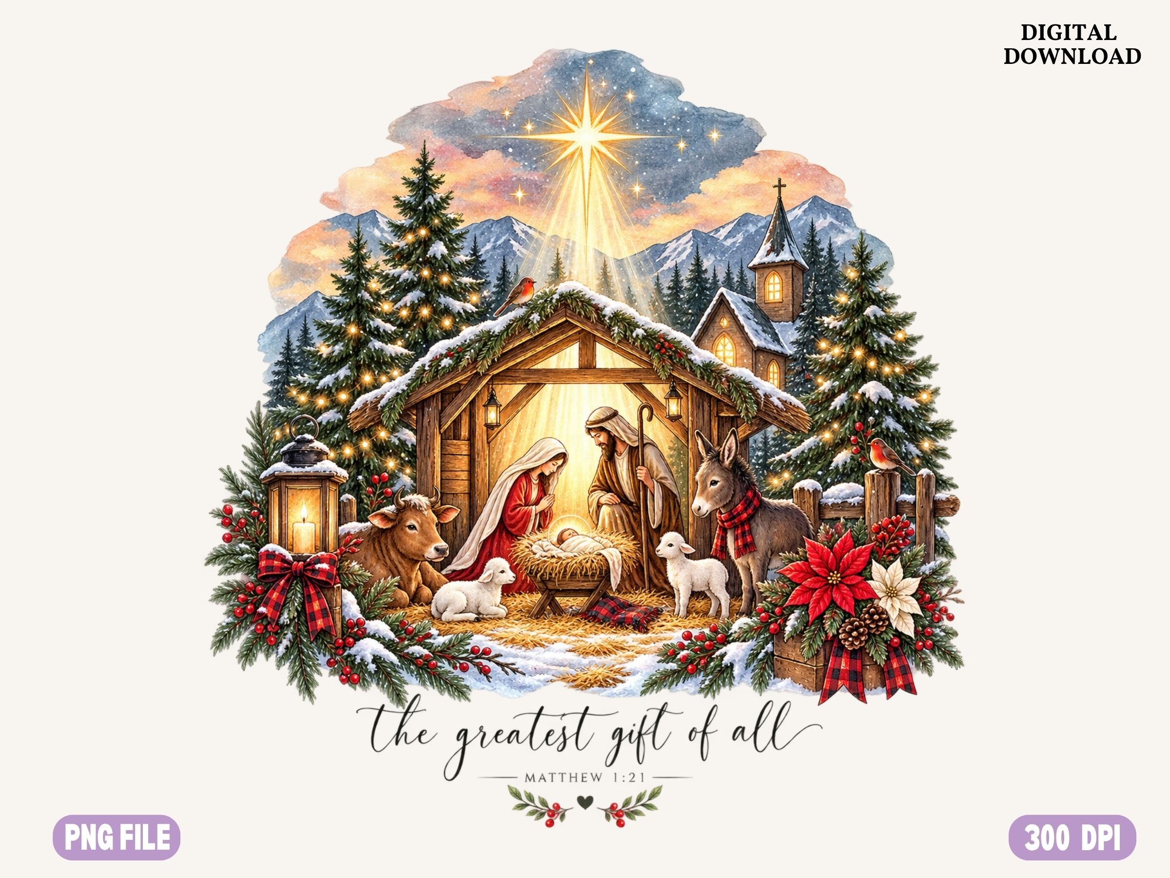 Christian Christmas Nativity PNG, Waterc