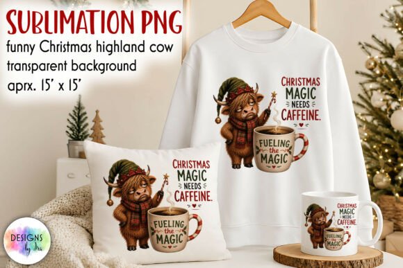 Christmas Caffeine Highland Cow Png Graphics