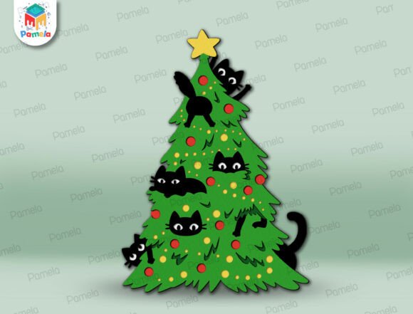 Christmas Cat Tree 3D Paper Cut File SVG