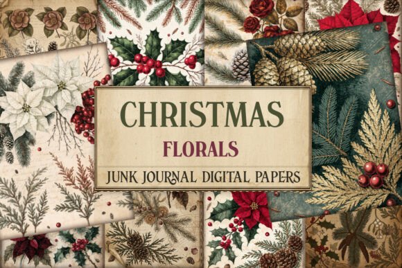 Christmas Florals Junk Journal Paper