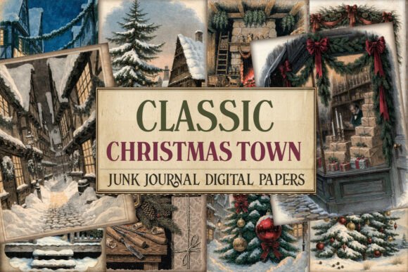 Classic Christmas Town Junk Journal Page