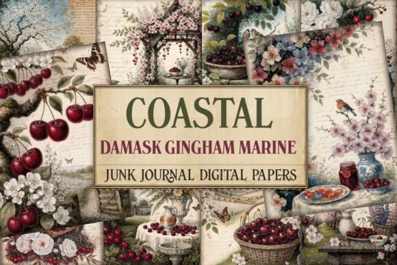 Coastal Damask Gingham Marine Junk Journ