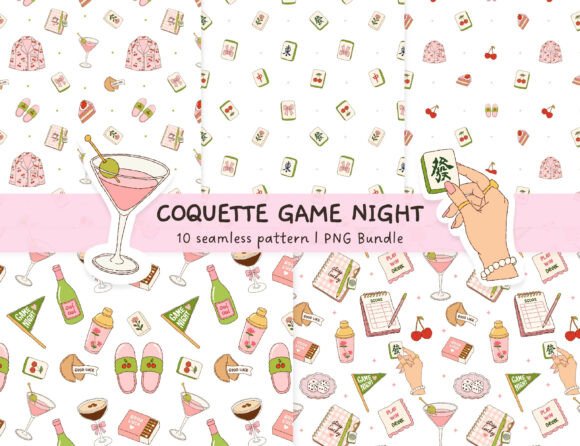 Coquette Mahjong Game Night Pattern PNG Graphic Patterns By Saltyarts