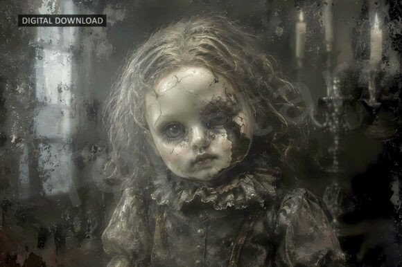 Creepy Vintage Doll Spooky Halloween Art