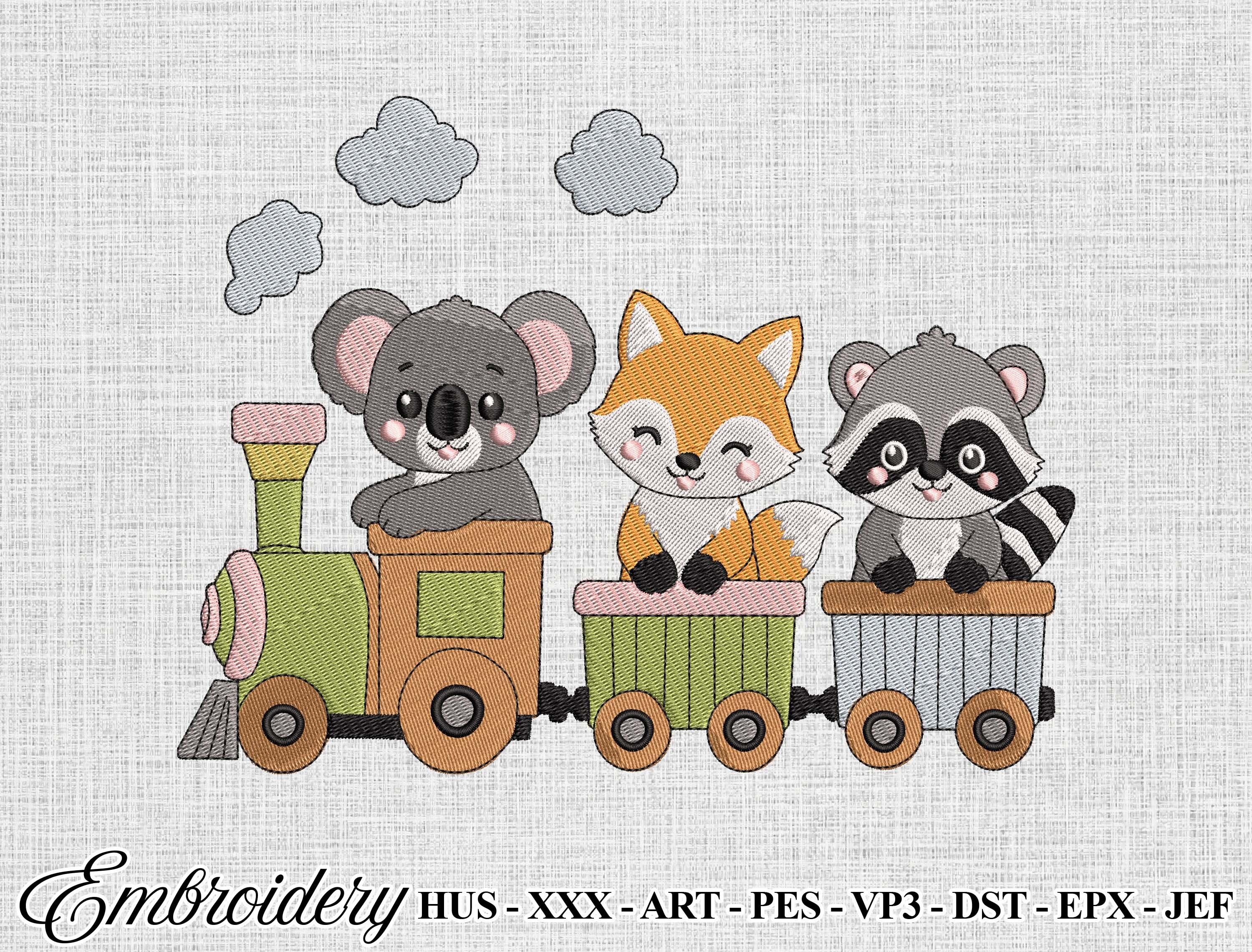 Cute Animal Train Embroidery Design
