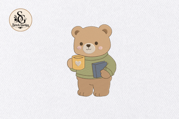 Cute Bear Coffee Book Embroidery