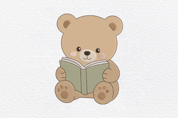 Cute Bear Reading Book Embroidery Design