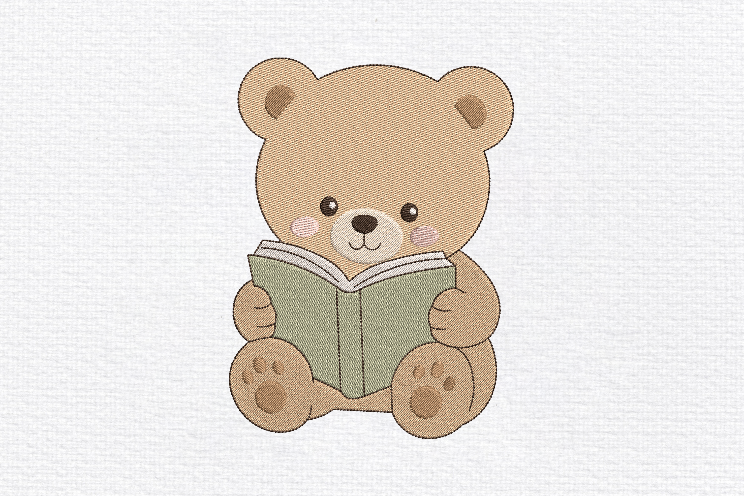 Cute Bear Reading Book Embroidery Design