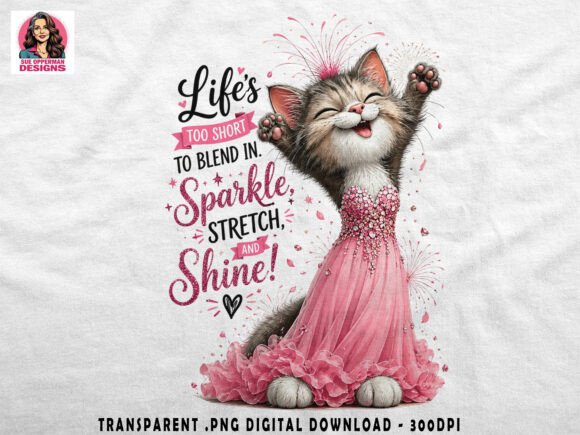 Cute Cat in Pink Dress Sparkle and Shine