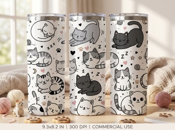 Cute Cat Sleeping 20oz Tumbler Wrap PNG Grafik Wraps für Becher Von Perfect Designs