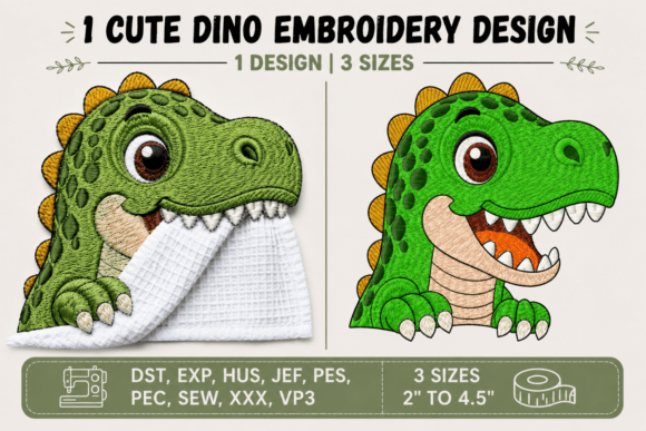 Cute Dinosaur Embroidery Design