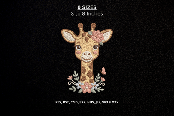 Cute Floral Giraffe Machine Embroidery