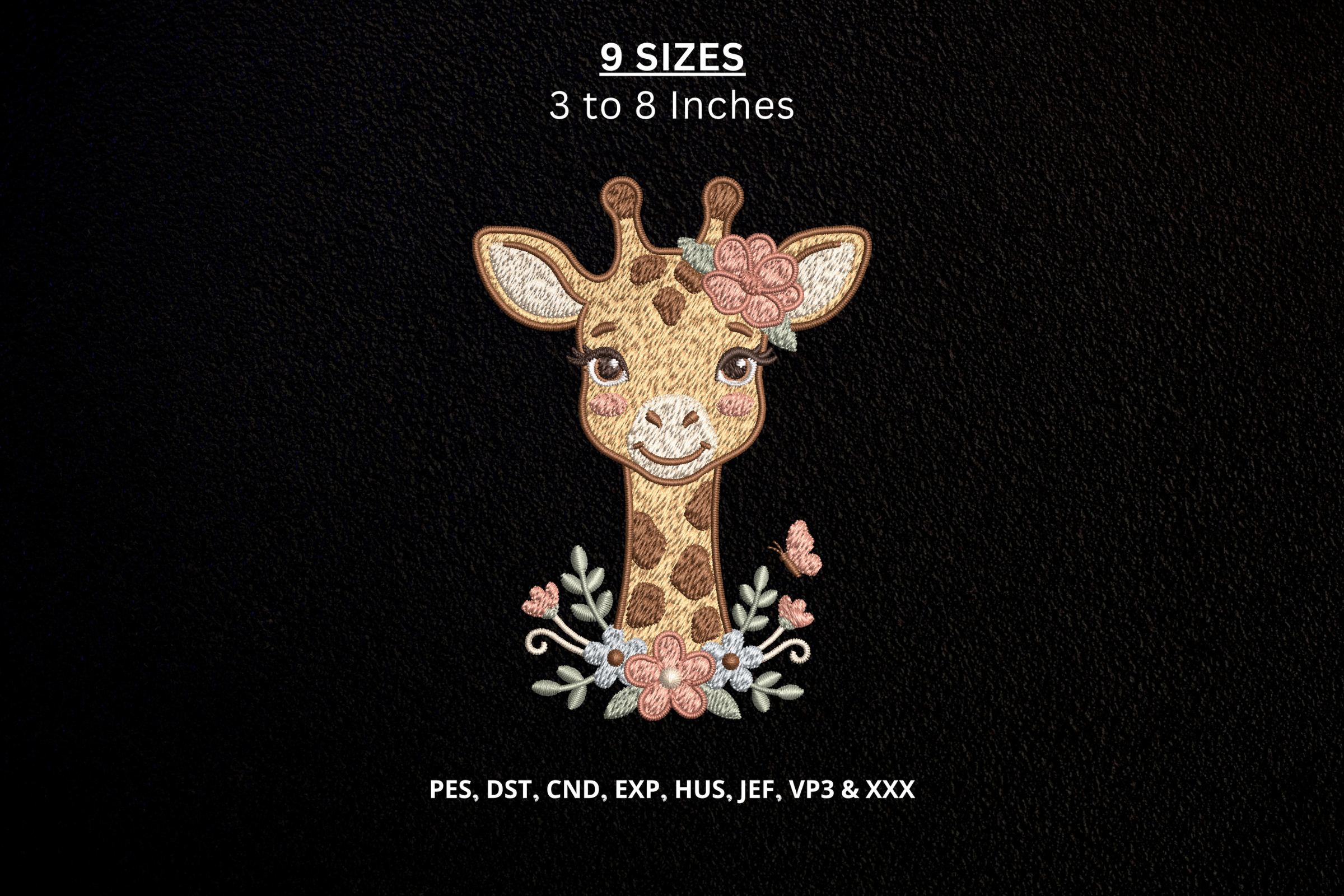 Cute Floral Giraffe Machine Embroidery