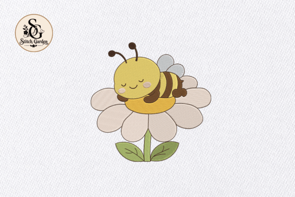 Cute Sleeping Bee Flower Embroidery