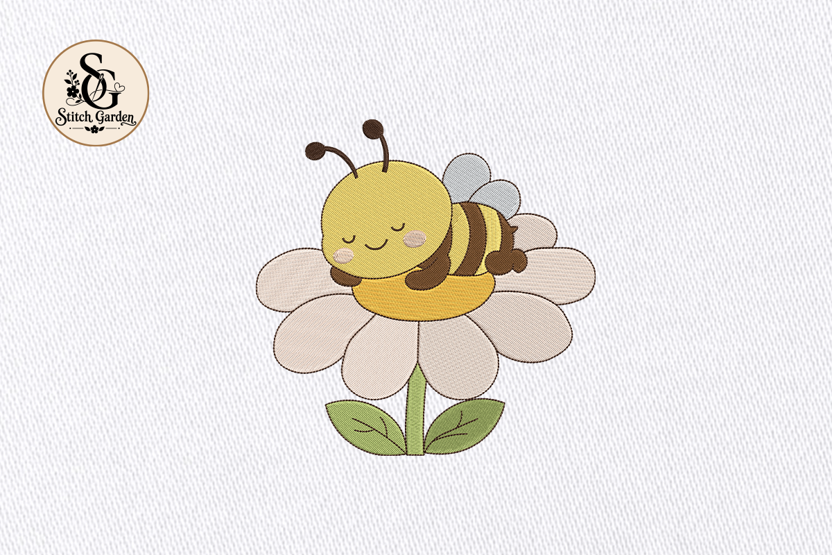Cute Sleeping Bee Flower Embroidery
