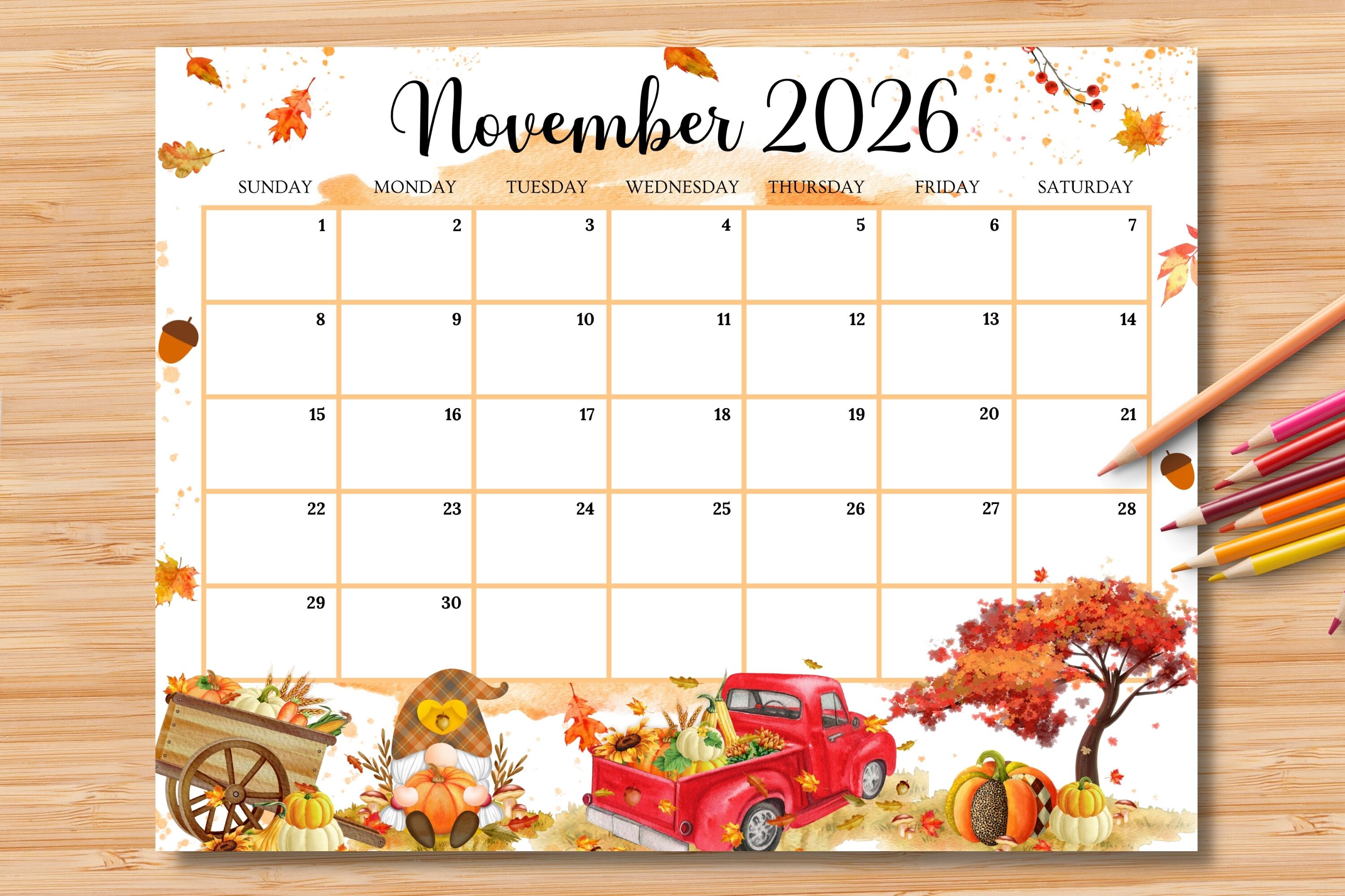 Editable/Fillable November 2026 Calendar