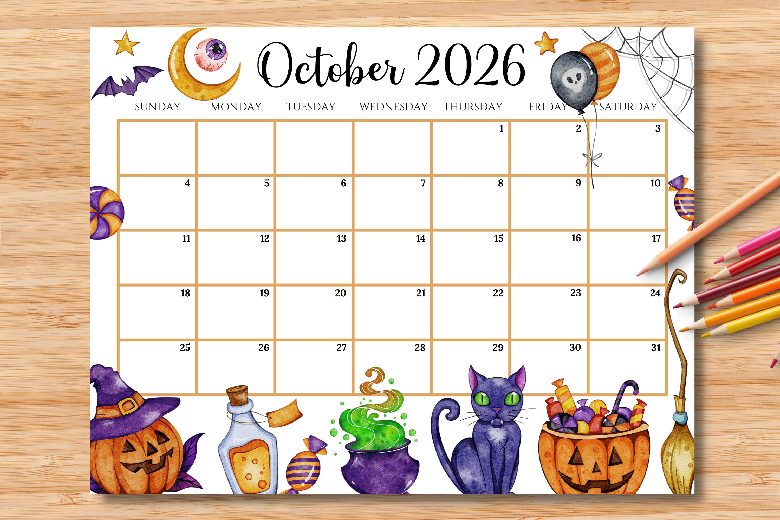 Editable/Fillable October 2026 Calendar