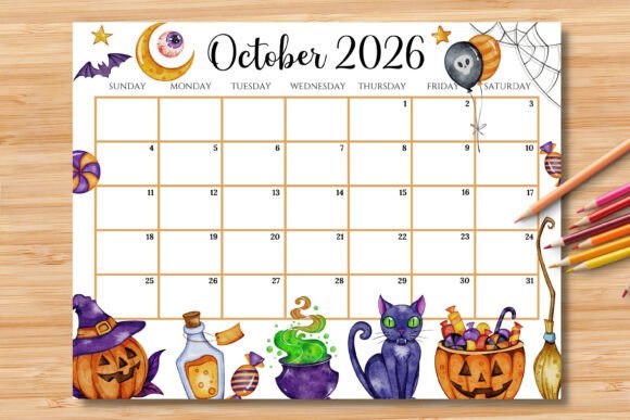 Editable/Fillable October 2026 Calendar Graphic Print Templates By Hotobi
