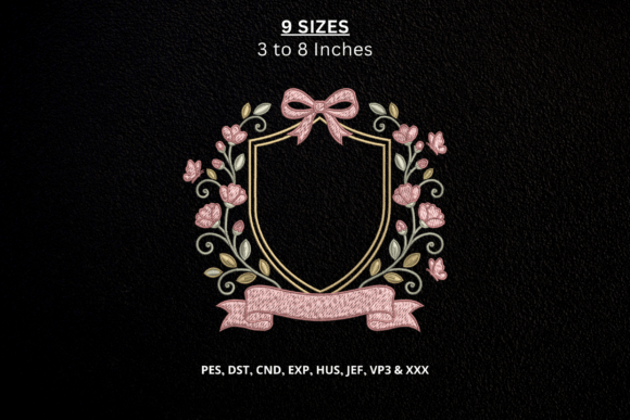 Floral Crest Frame Machine Embroidery