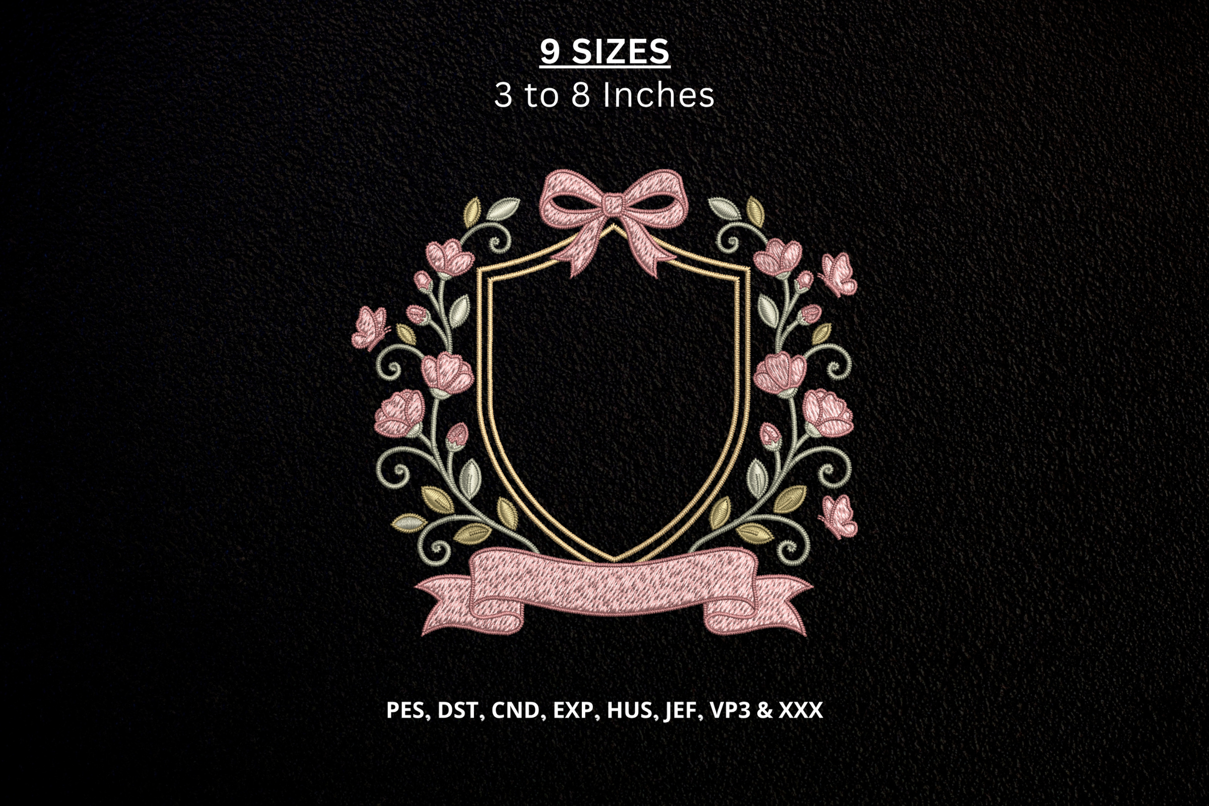 Floral Crest Frame Machine Embroidery