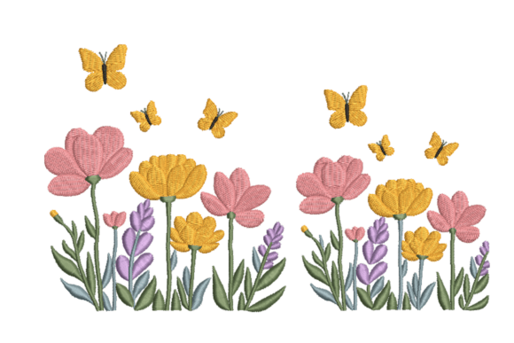 Flower Garden Border with Butterflies