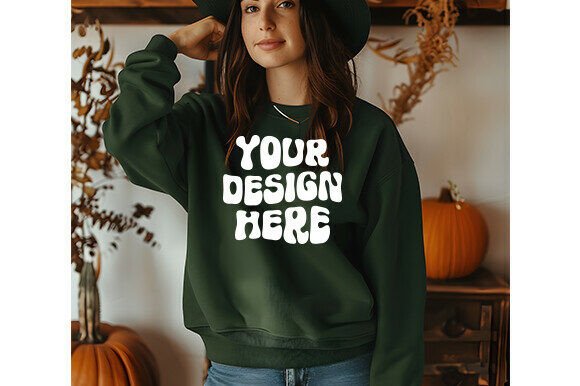 Gildan 18000 Fall Forest Green Mockup