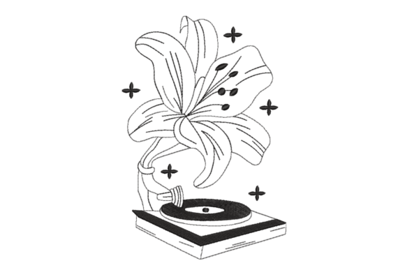 Gramophone Lily Line Art