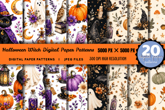 Halloween Witch Digital Paper Patterns