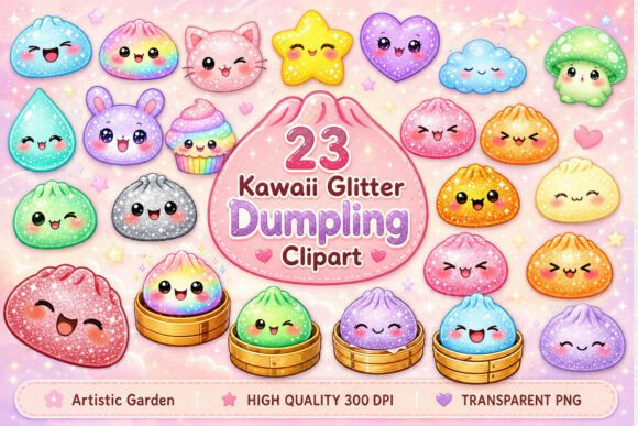 Kawaii Glitter Dumpling Clipart Bundle