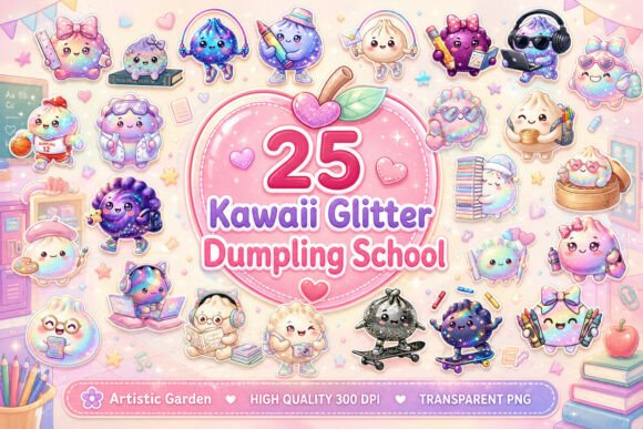 Kawaii Glitter Dumpling School Clipart