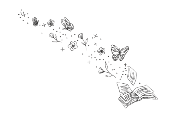 Magic Book Butterfly Line Art