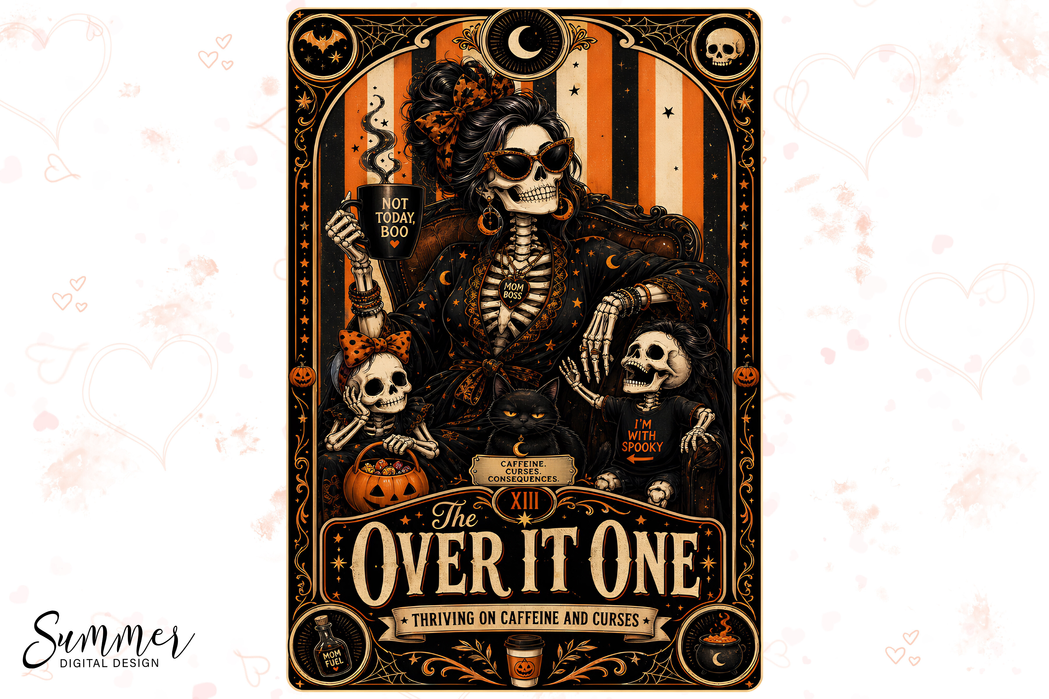 Over It One Neon Skeleton Tarot PNG