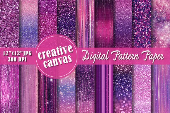 Pink Purple Glitter Digital Paper Bundle