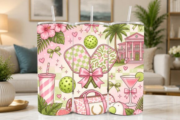 Pink Tropical Pickleball Paradise