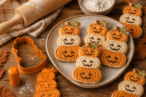 Pumpkin Trio Cookie Cutter STL – 3D Printable Fall & Halloween Cutter with Detail Stamp - Image 1
