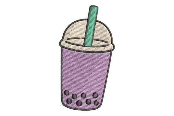 Purple Boba Tea Machine Embroidery