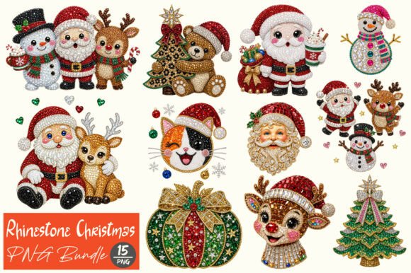 Rhinestone Christmas PNG Bundle