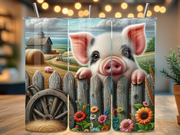 Rustic Farm Fence Pig Tumbler Wrap PNG Afbeelding Tumbler Wikkels Door DIGITAL FOX