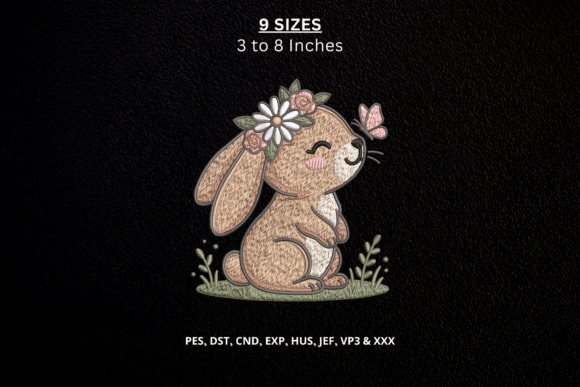 Spring Rabbit with Flowers & Butterfly
