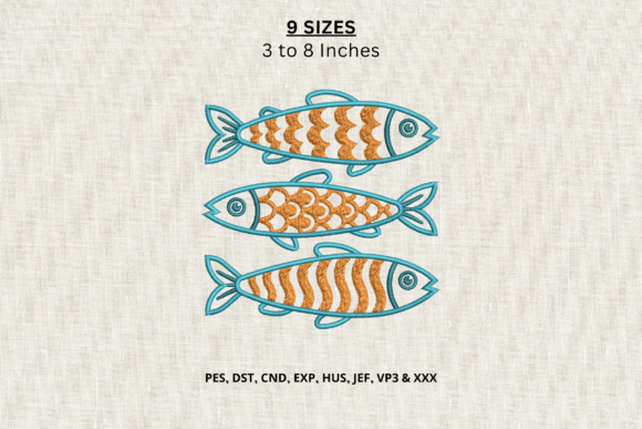Three Fish Machine Embroidery Design