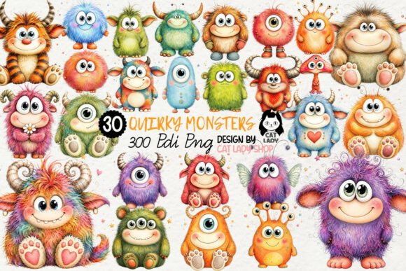 Whimsical Cute Monster Clipart Bundle