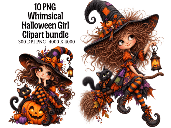 Whimsical Halloween Girl Clipart Bundle