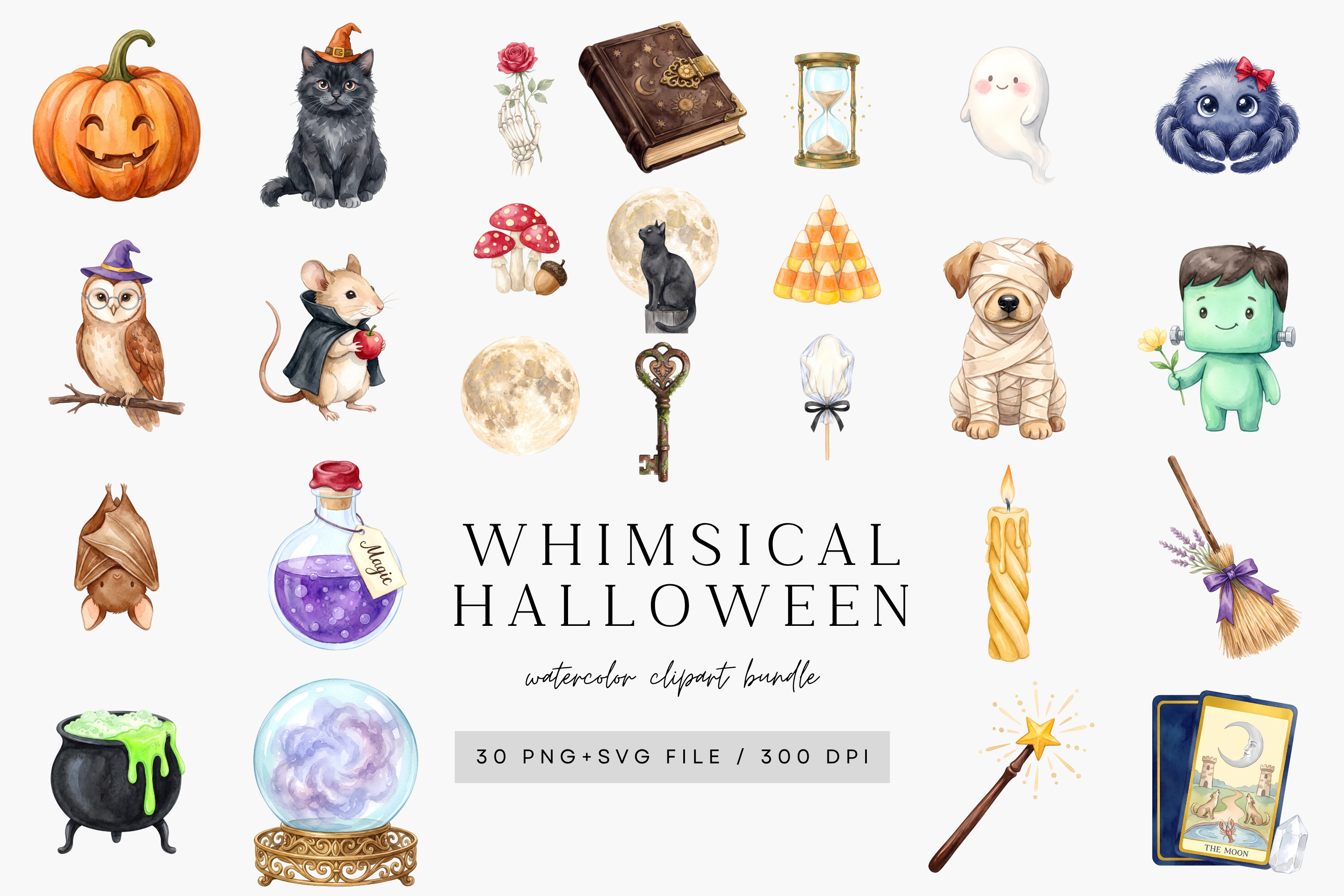 Whimsical Halloween Watercolor Clipart