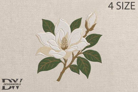 White Magnolia Embroidery Design