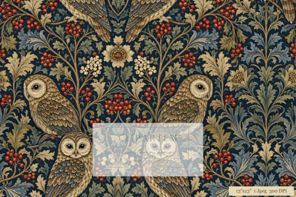 William Morris Owl Floral Navy Pattern
