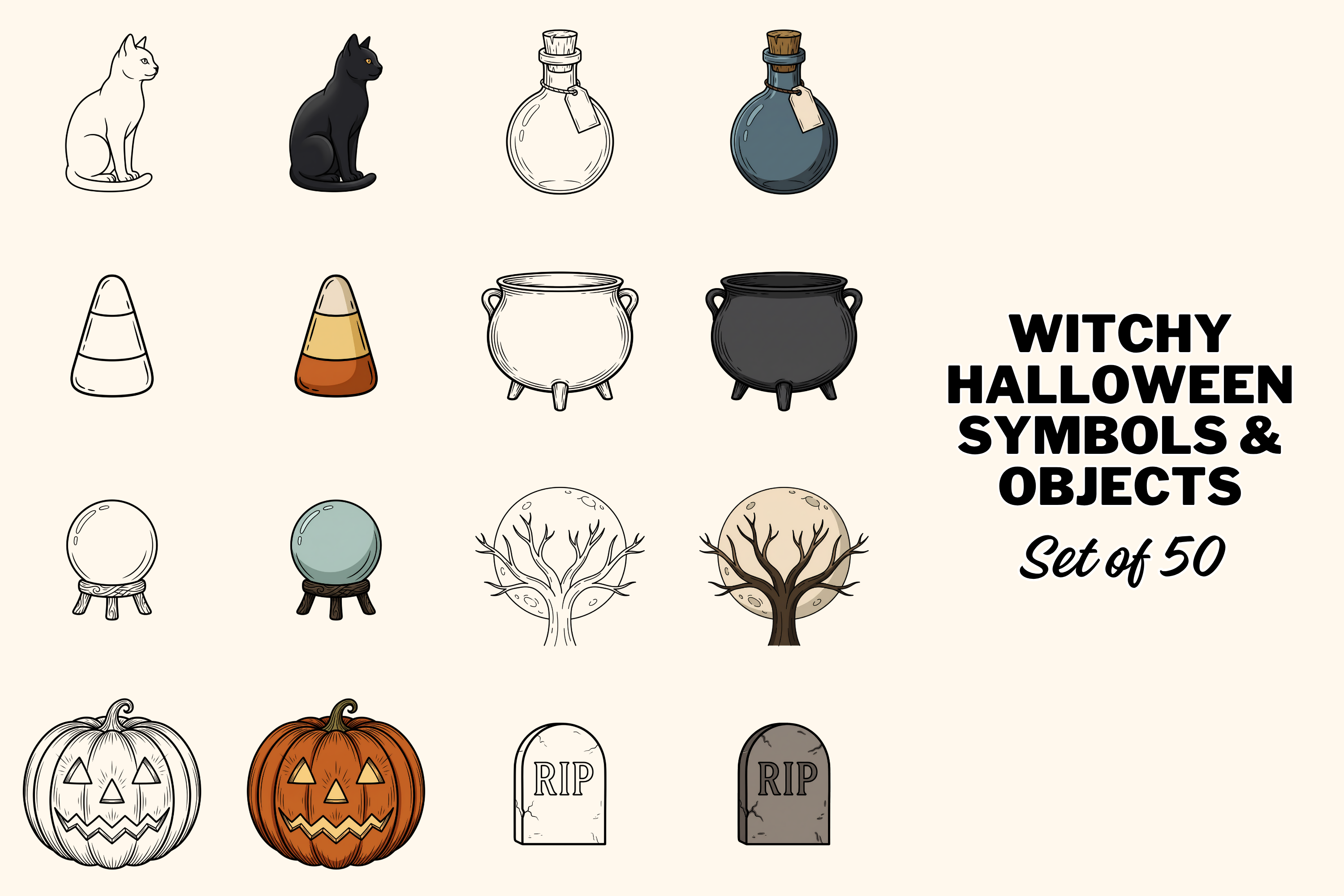 Witchy Halloween Symbols Clipart Set