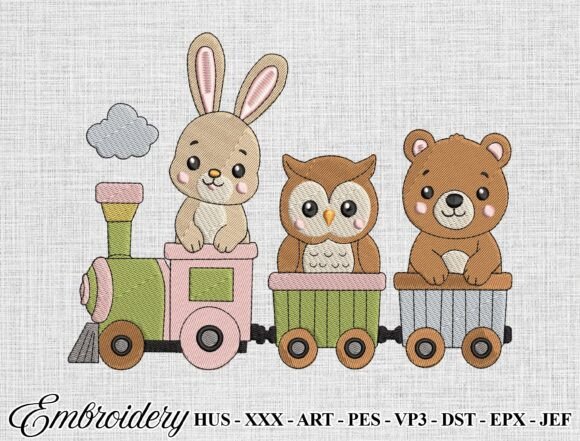Woodland Animal Train Embroidery Design