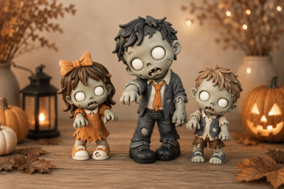 Zombie Family STL Set | 3 Cute Halloween 3D Print Models - Image 1